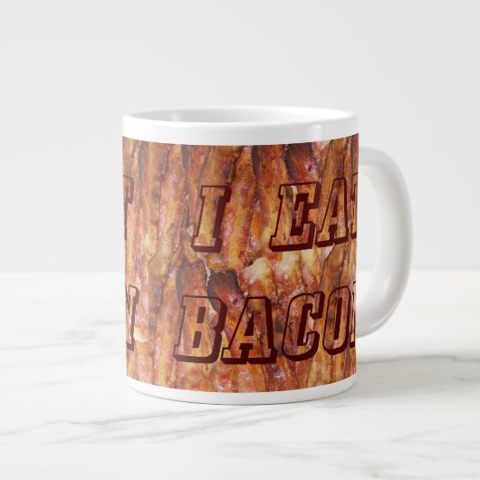 Ich esse Bacon Text mit Hintergrund Jumbo-Tasse (Vorderseite Rechts)