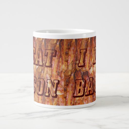 Ich esse Bacon Text mit Hintergrund Jumbo-Tasse (Vorderseite)