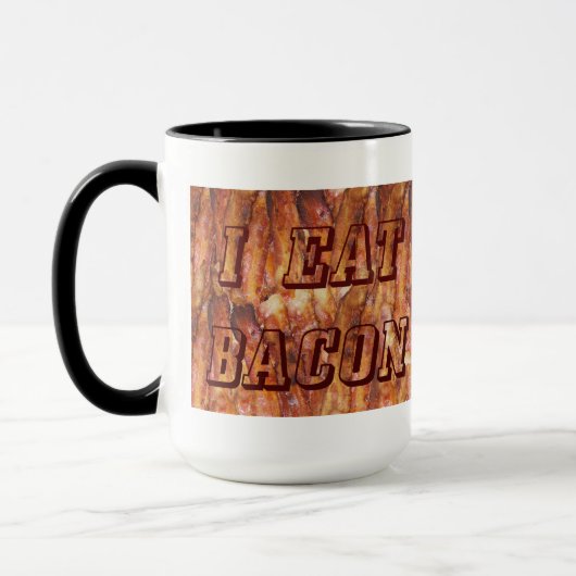 Ich esse Bacon Text mit Hintergrund Tasse (Links)