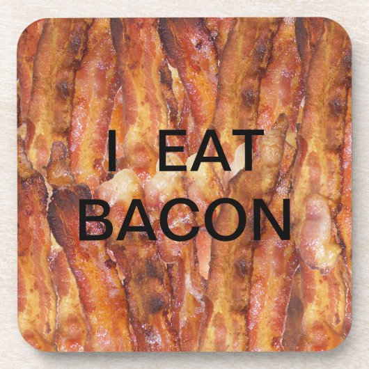 Ich esse Bacon Text mit Hintergrund Untersetzer (Vorderseite)