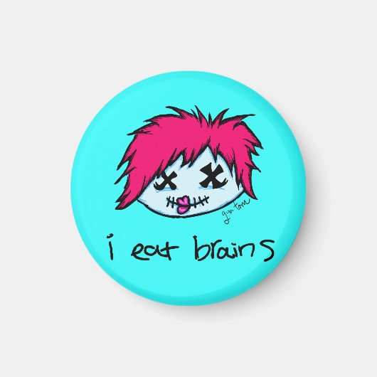 "Ich esse Gehirne" Trendy Zombie Magnet (Vorne)