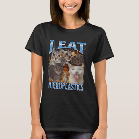 Ich esse Microplastics Funny Cat Meme Bootleg Grap T-Shirt (Vorderseite)