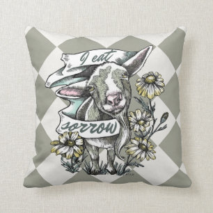 Ich esse Sorrow: Happy Goat and Daisies (Karo) Kissen
