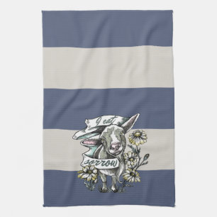 Ich esse Sorrow: Happy Goat and Daisies (Streifen) Geschirrtuch