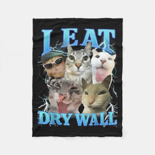 Ich esse Trockenmauer Lustiges Katzen-Meme  Fleecedecke (Vorderseite)