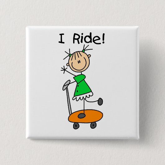 Ich fahre - Mädchen auf Roller Button (Vorderseite)