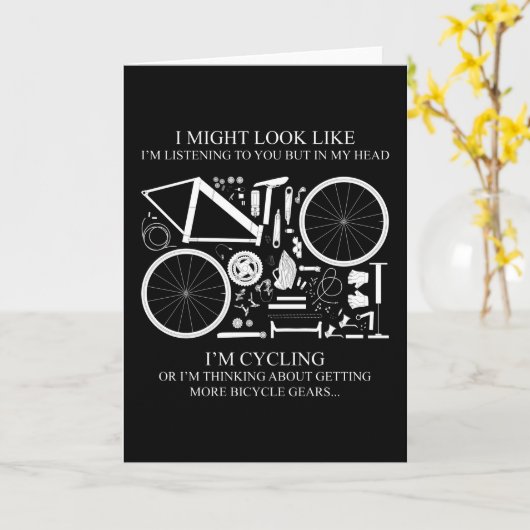 Ich fahre mit dem Fahrrad oder denke an Geschenke  Karte (Gelbe Blume)