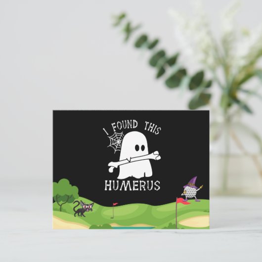 Ich fand diesen Humerus-Knochen Halloween-Witzgolf Postkarte (Stehend Vorderseite)