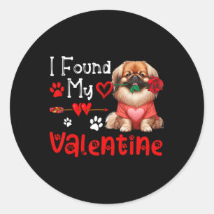 Ich fand meinen Valentinstag Pekingese Mit Blume S Runder Aufkleber