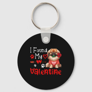 Ich fand meinen Valentinstag Pekingese mit Blumen Schlüsselanhänger