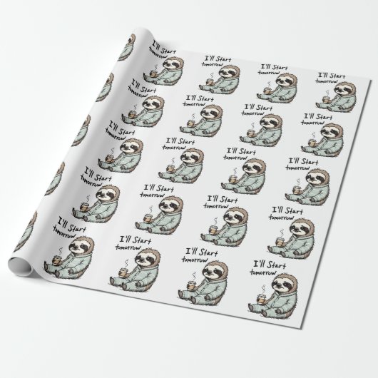 Ich fange morgen an Funny Sloth Animal Geschenkpapier (Ungerollt)