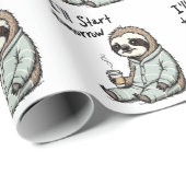 Ich fange morgen an Funny Sloth Animal Geschenkpapier (Rolleneckpunkt)