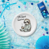 Ich fange morgen an Funny Sloth Animal Pappteller (Party)