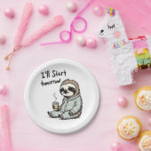 Ich fange morgen an Funny Sloth Animal Pappteller (Party)