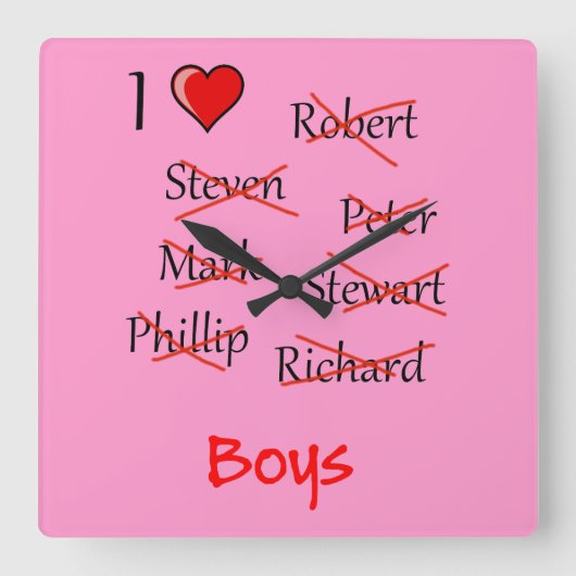 "Ich finde Boys" Quadratische Wanduhr (Vorderseite)
