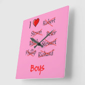 "Ich finde Boys" Quadratische Wanduhr (Winkel)