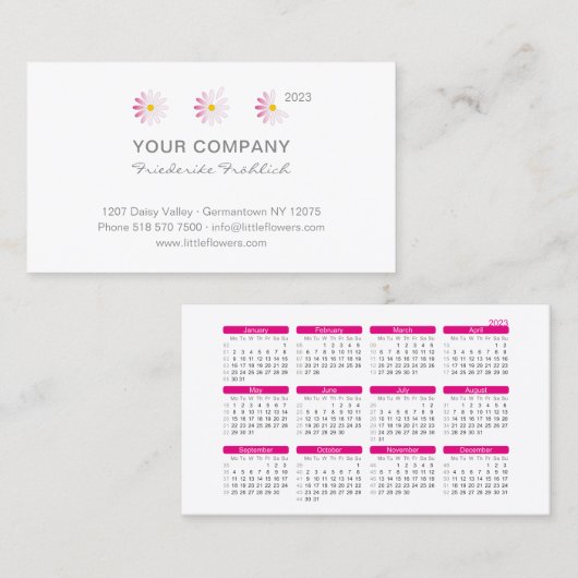 Ich finde den Pocket Calendar 2023 in Pink Blume. Visitenkarte (Vorne/Hinten)