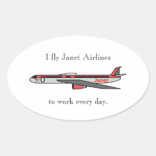 Ich fliege Janet Airlines Ovaler Aufkleber