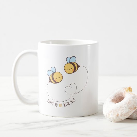 Ich freue mich, bei dir zu sein, bin ein Paar Kaffeetasse (Mit Donut)