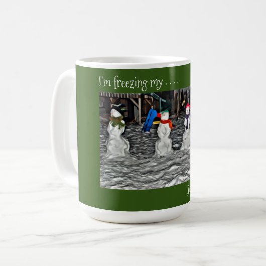 Ich friere meine Jingle-Bells ab - Schneemenschen Kaffeetasse (Vorderseite Links)