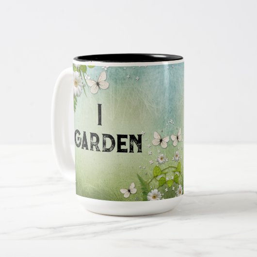 Ich Garten, weil Mord illegal ist Zweifarbige Tasse (Vorderseite Links)