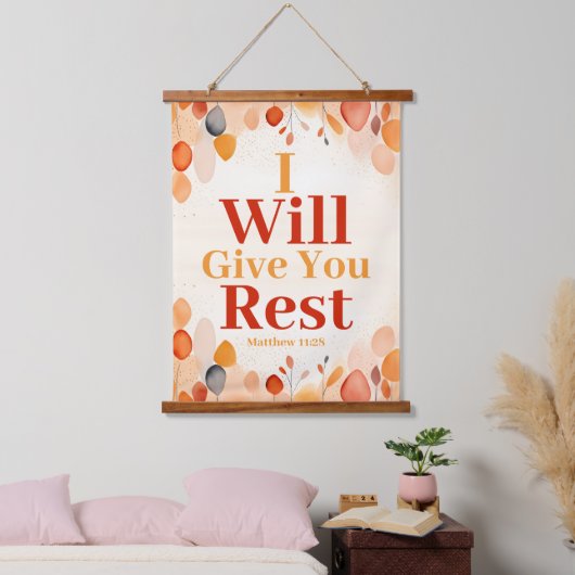 Ich gebe Ihnen Erholung Boho Christlich Wall Wandteppich Mit Holzrahmen (Schlafzimmer)