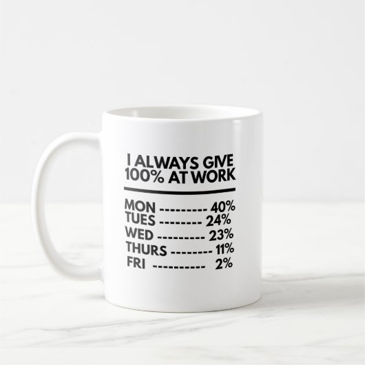 Ich gebe immer 100% bei der Arbeit Lustige Arbeits Kaffeetasse (Links)