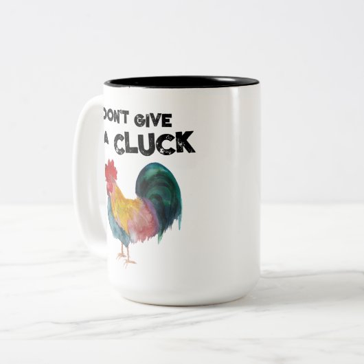 Ich gebe keinen "Cluck Funny Farm Rooster" Zweifarbige Tasse (Vorderseite Links)