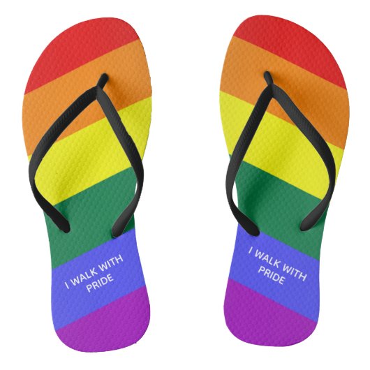 "Ich gehe mit Stolz" Gay Pride-Regenbogen Badesandalen (Fußbett)