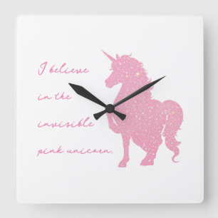 Ich glaube an das unsichtbare rosa Einhorn. Quadratische Wanduhr