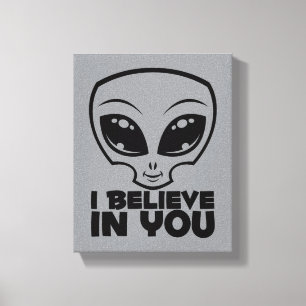 Ich glaube an dich Alien in schwarzer Linie Leinwanddruck