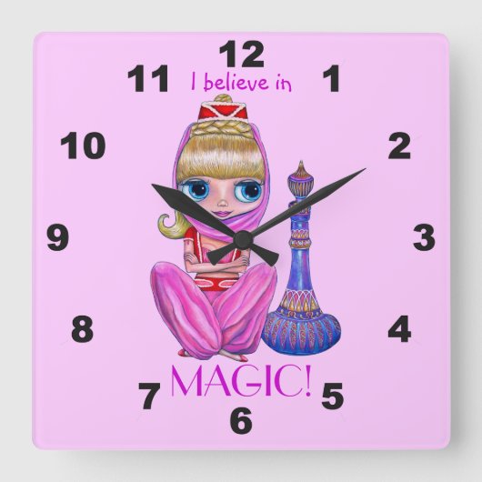 Ich glaube an Magic Pink Genie Girl Doll Niedlich Quadratische Wanduhr (Vorderseite)