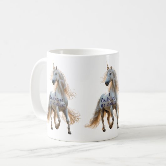 "Ich glaube an Magie" Einhorn Kaffeetasse (Vorderseite Links)