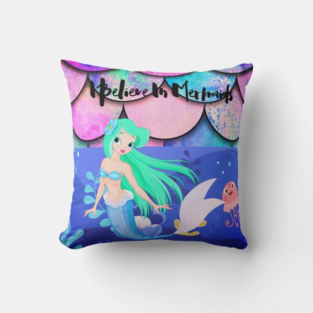 Ich glaube an Mermaids Throw Kissen (Vorderseite)