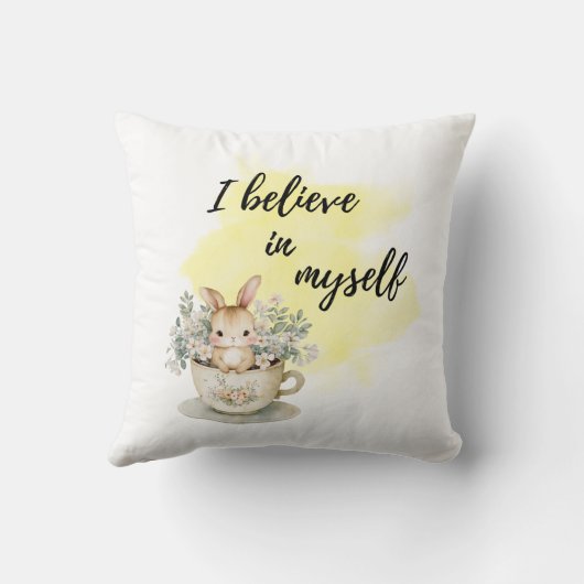Ich glaube an mich selbst Bunny in Teacup Positiv Kissen (Rückseite)