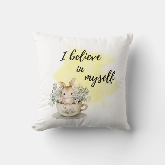 Ich glaube an mich selbst Bunny in Teacup Positiv Kissen (Vorderseite)