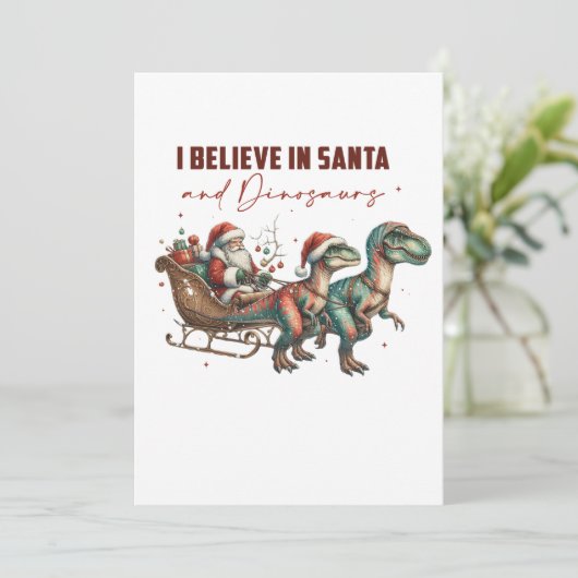 Ich glaube an Santa und Dinosaurier Einladung (Stehend Vorderseite)