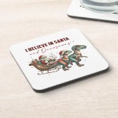 Ich glaube an Santa und Dinosaurier Getränkeuntersetzer (Linke Seite)