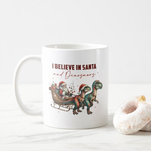Ich glaube an Santa und Dinosaurier Kaffeetasse (Mit Donut)