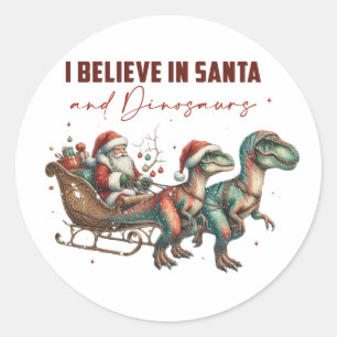 Ich glaube an Santa und Dinosaurier Runder Aufkleber