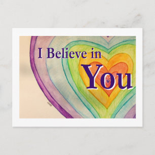 Ich glaube an Sie Rainbow Hearts Art Postcard Postkarte