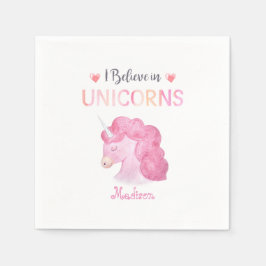 Ich glaube an Unicorns Rosa Name Geburtstagskarte Serviette