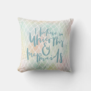 ICH GLAUBE AN UNICORNS UND MERMAIDS MEERBLAU KISSEN