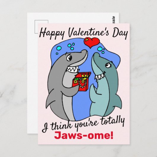 Ich glaube, du bist total jawsome, Shark Valentine Postkarte (Vorne/Hinten)