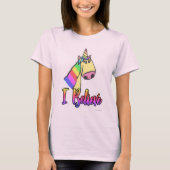 Ich glaube, Funny Rainbow Unicorn Cartoon T-Shirt (Vorderseite)