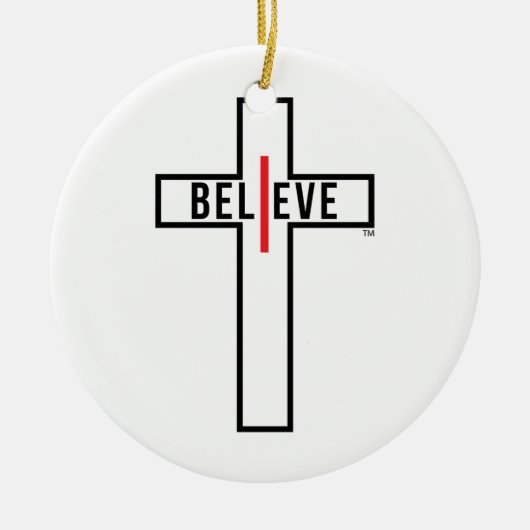 ICH GLAUBE KREUZ, DER WEIHNACHTSverzierung, (RUND) Keramikornament (Vorne)