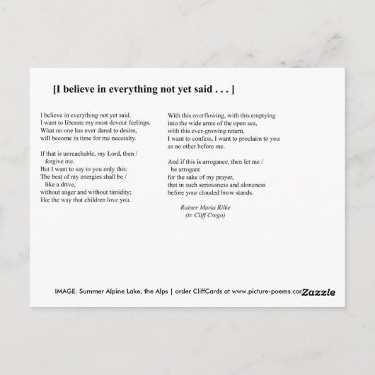 ICH GLAUBE POSTKARTE (Rückseite)