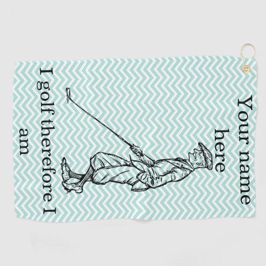 "Ich golfe deshalb bin ich" Funny Personalisiert Golfhandtuch (Horizontal)