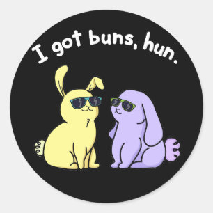 Ich Got Buns Hun Funny Bunny Rabbit Pub Dark BG Runder Aufkleber