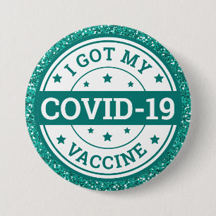 Ich Got meinen Covid-19 Impfstoff Aquamarinen Glit Button